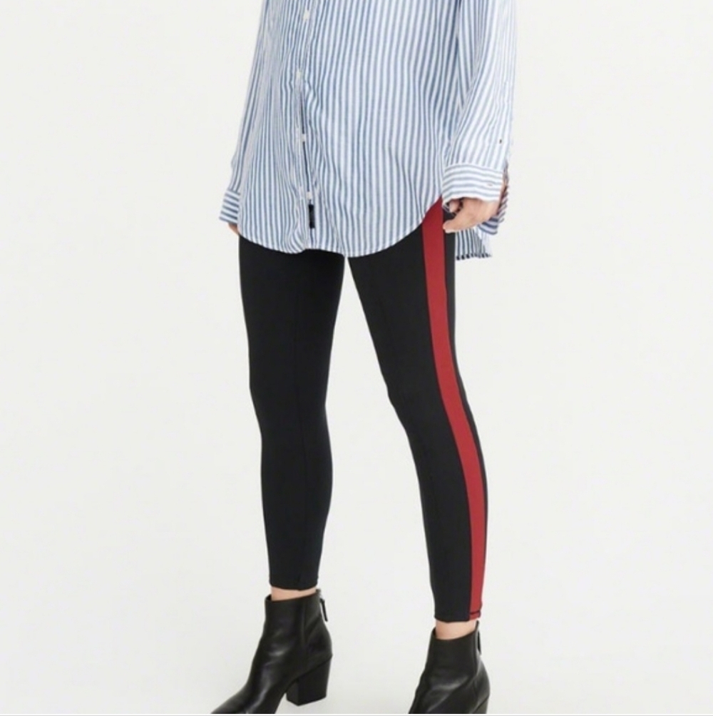 Abercrombie & Fitch Black Red Side Stripe Leggings